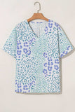 Leopard Print V Neck Short Sleeve Blouse - Trendsi - Flyclothing LLC