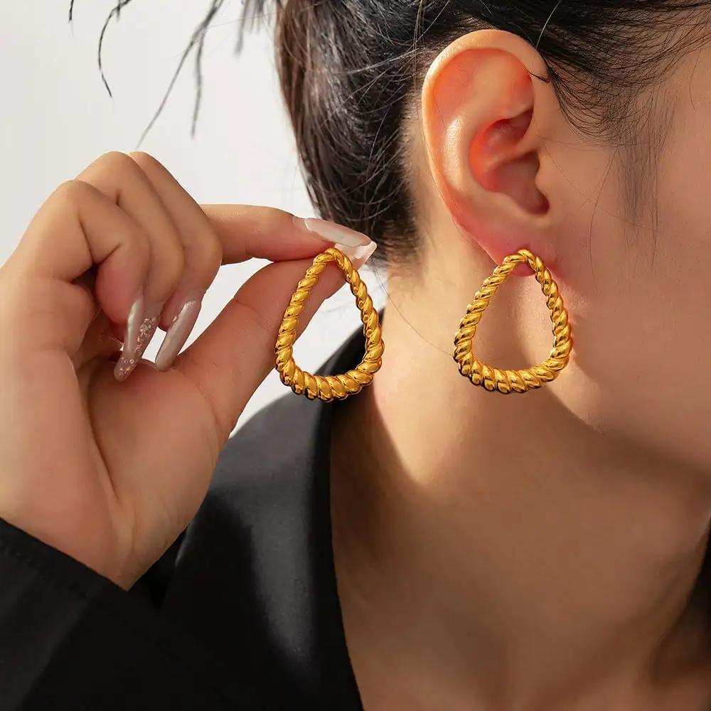 18K Gold-Plated Twisted Earrings - Trendsi - Flyclothing LLC