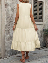 Decorative Button Notched Sleeveless Dress - Trendsi - Flyclothing LLC