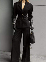 Single-Breasted Blazer and Wide-Leg Pants Set - Trendsi - Flyclothing LLC