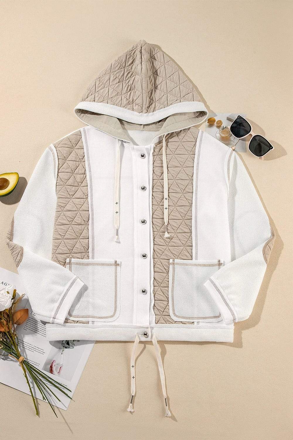 Drawstring Color Block Long Sleeve Jacket - Trendsi - Flyclothing LLC