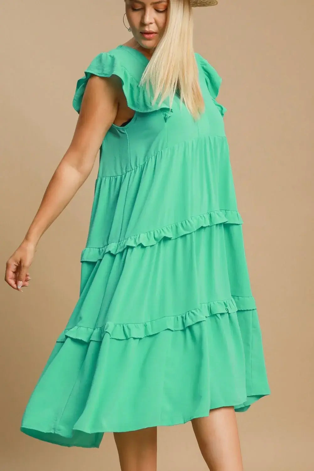 Umgee Full Size Ruffle Tiered Cap Sleeve Midi Dress Plus Size - Trendsi - Flyclothing LLC
