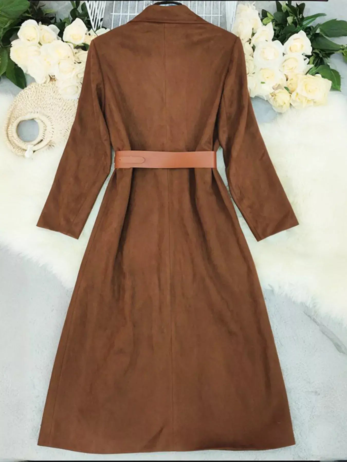 Lapel Collar Longline Outerwear - Trendsi - Flyclothing LLC
