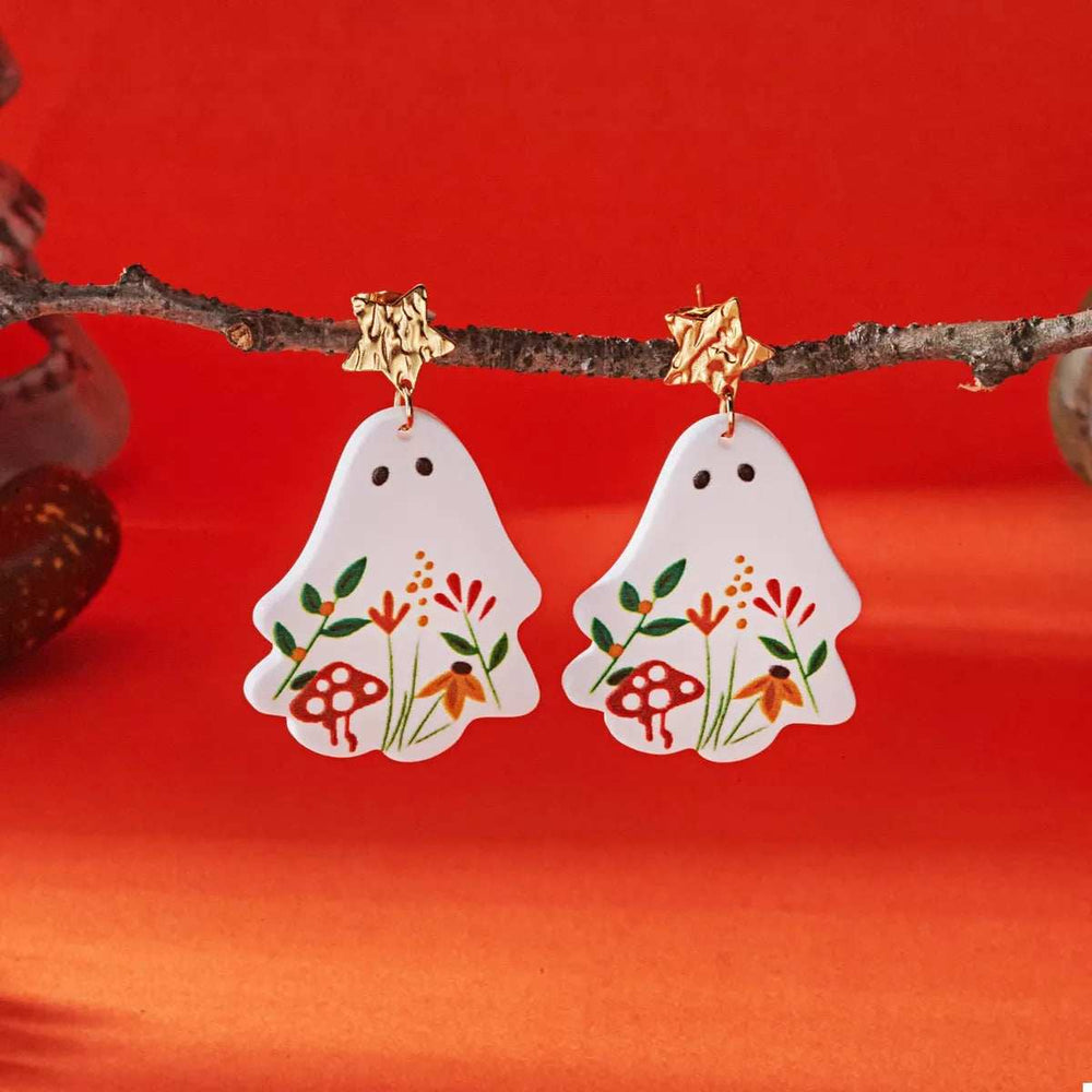 Whimsical Ghost Earrings with Floral Design - Trendsi - Flyclothing LLC