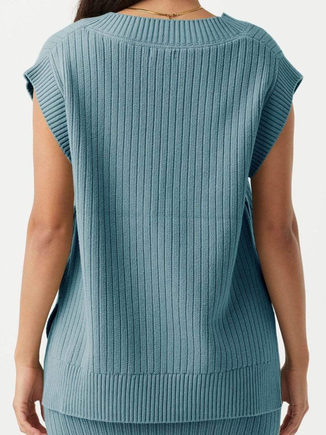 Mandy Ribbed V-Neck Sweater Vest - Trendsi - Flyclothing LLC