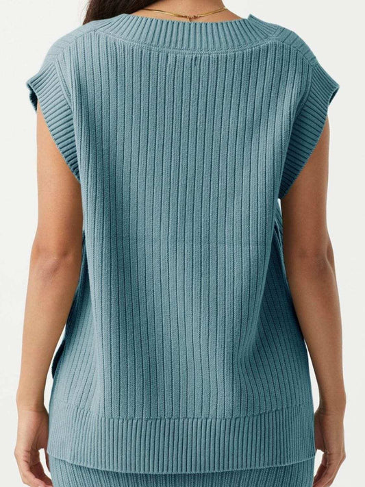 Mandy Ribbed V-Neck Sweater Vest - Trendsi - Flyclothing LLC
