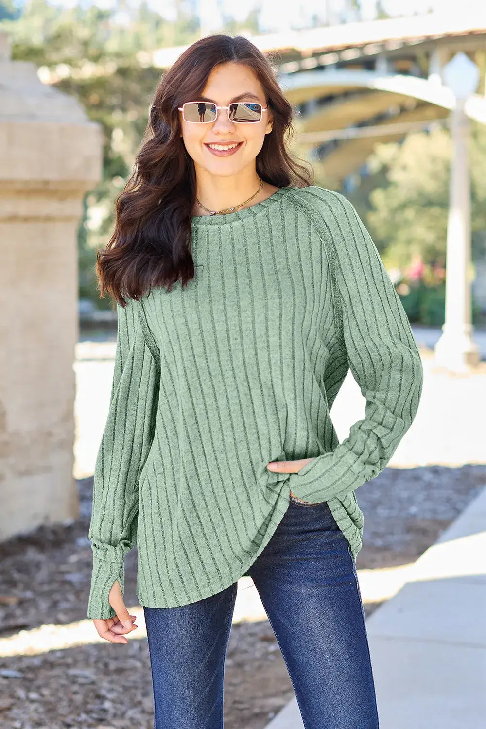 Basic Bae Full Size Ribbed Round Neck Long Sleeve Knit Top - ShopBasicbae - Flyclothing LLC