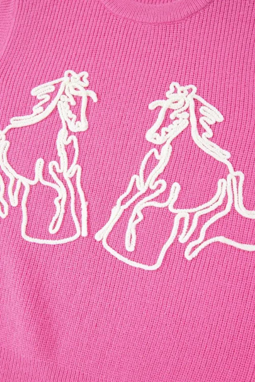 Western Horse Embroidered Round Neck Sweater - Trendsi - Flyclothing LLC