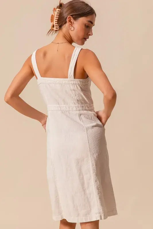SO ME Button Down Pocket Front Pinafore Dress - Trendsi - Flyclothing LLC