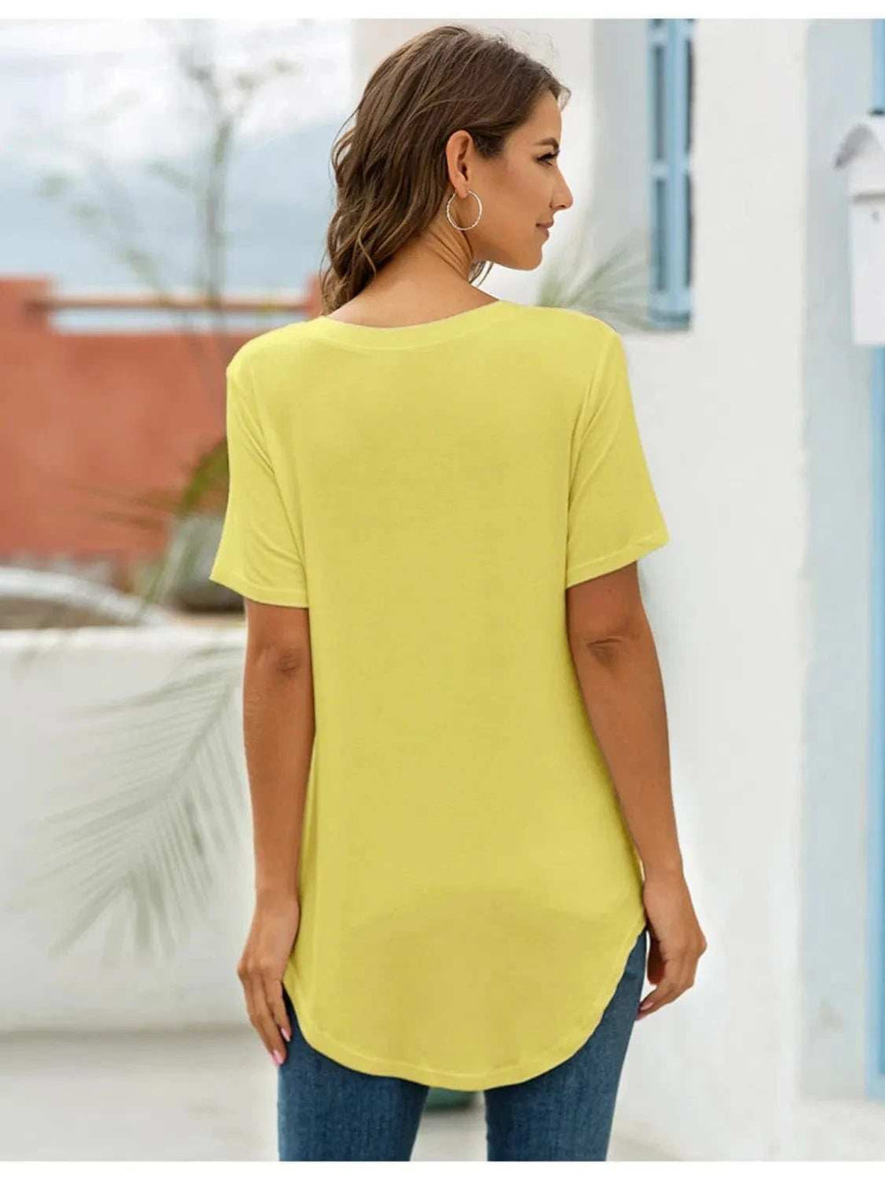 Full Size Solid V-Neck Short Sleeve T-Shirt Plus Size - Trendsi - Flyclothing LLC