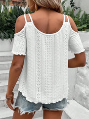 Eyelet Cold Shoulder Short Sleeve Blouse - Trendsi