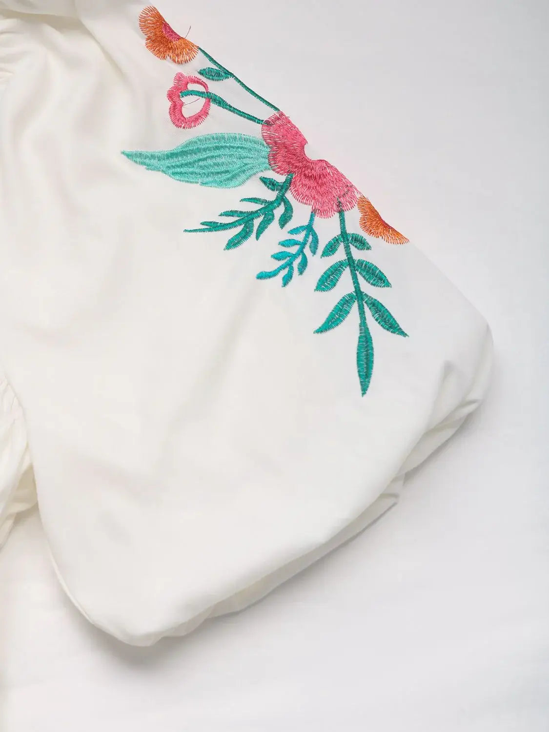 Perfee Embroidered Smocked Square Neck Half Sleeve Blouse - Trendsi - Flyclothing LLC