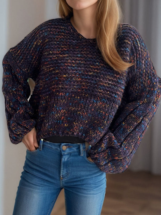 Dropped Shoulder Long Sleeve Sweater - Trendsi