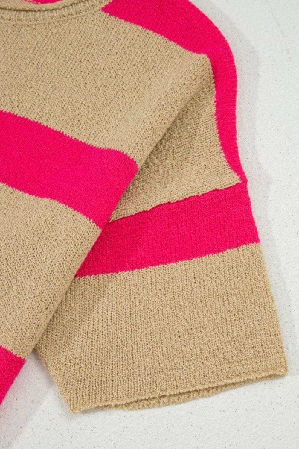 Contrast Striped Crew Neck Lightweight Knit Top - Trendsi - Flyclothing LLC