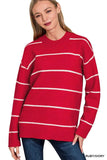 Zenana Round Neck Stripe Sweater - Trendsi - Flyclothing LLC
