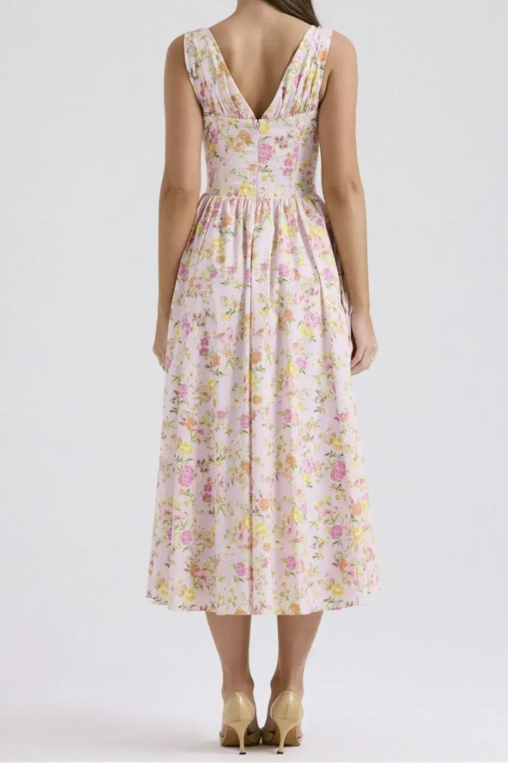 Floral V-Neck Sleeveless Midi Dress with Pockets - Trendsi - Flyclothing LLC