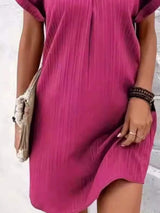 Full Size Casual V-Neck Short Sleeve Dress Plus Size - Trendsi - Flyclothing LLC