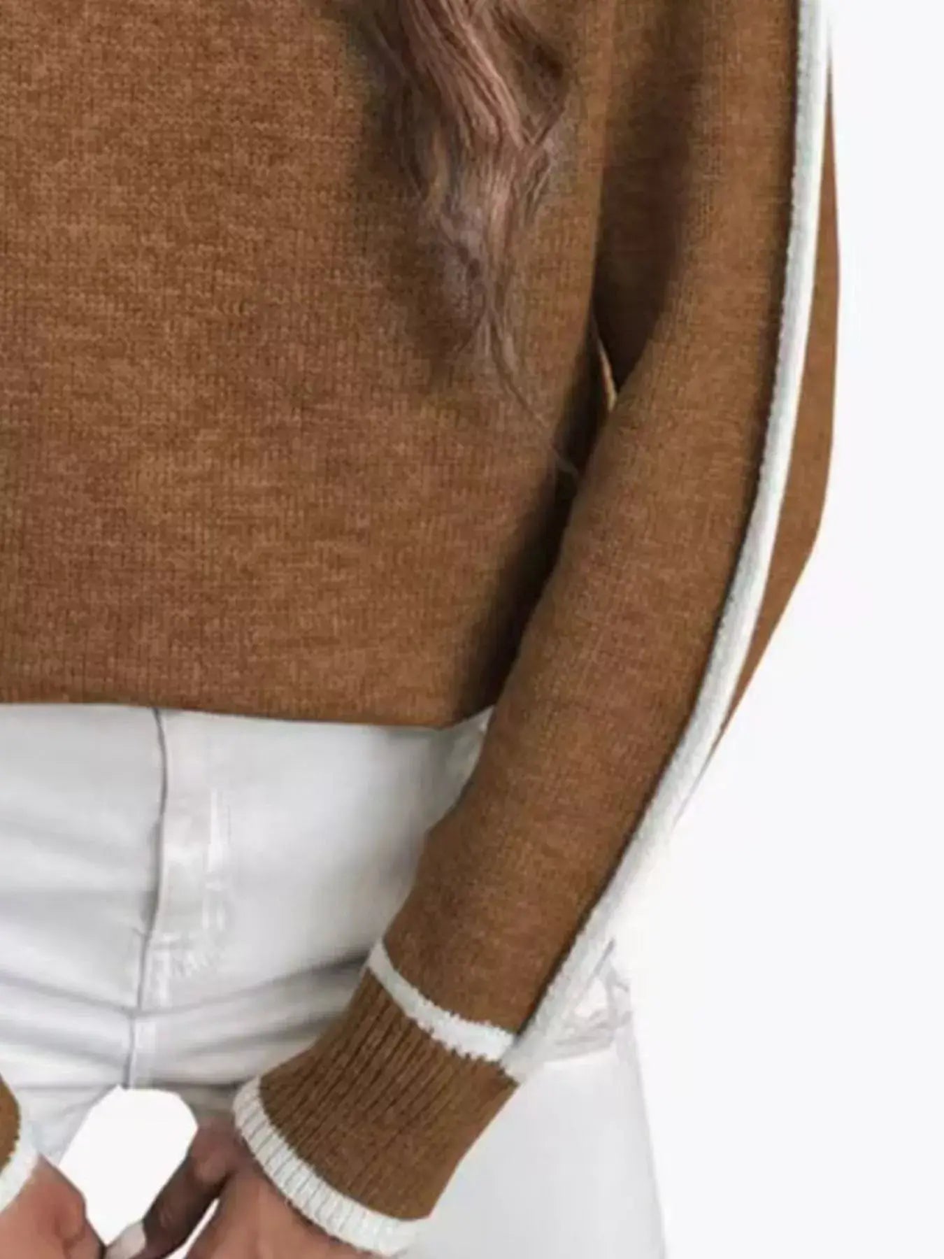 Full Size Turtleneck Contrast Trim Sweater Plus Size - Trendsi - Flyclothing LLC