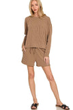 Zenana Corded Rib Long Sleeve Tee and Shorts Set - Trendsi - Flyclothing LLC