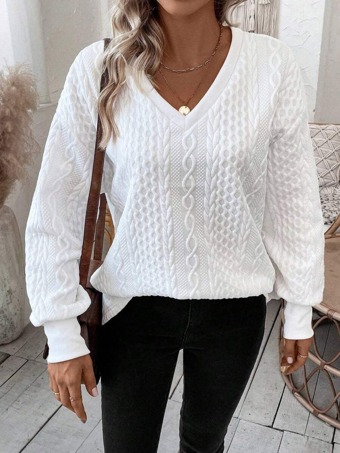 V-Neck Long Sleeve Sweatshirt - Trendsi - Flyclothing LLC