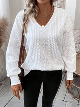 V-Neck Long Sleeve Sweatshirt - Trendsi - Flyclothing LLC