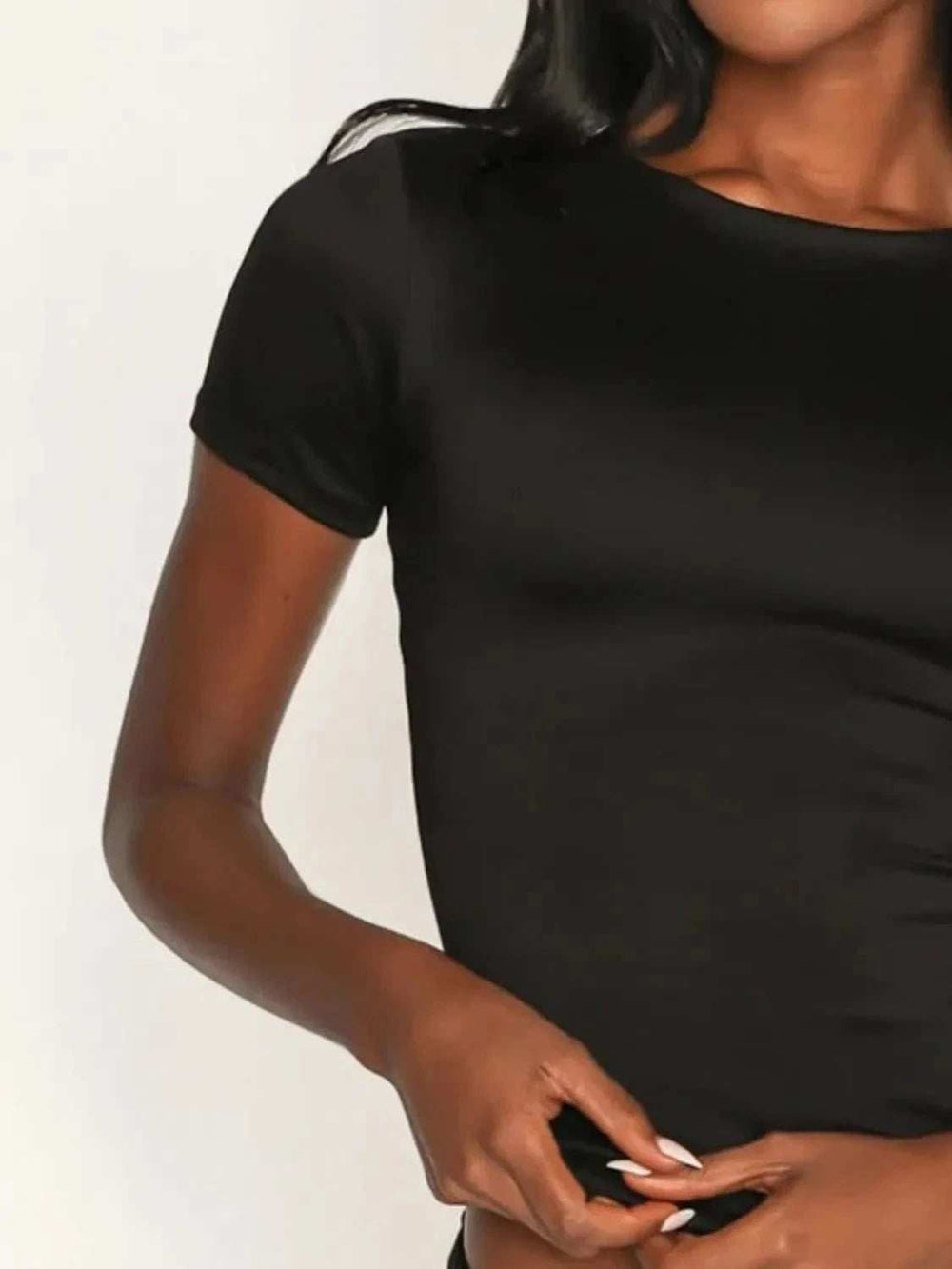 Round Neck Short Sleeve Swim Top - Trendsi - Flyclothing LLC