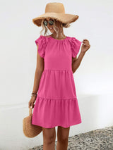 Ruffled Round Neck Cap Sleeve Mini Dress - Trendsi - Flyclothing LLC