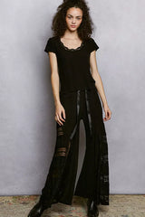 POL Round Neck Short Sleeve Crop T-Shirt with Lace Trim - Trendsi - Flyclothing LLC