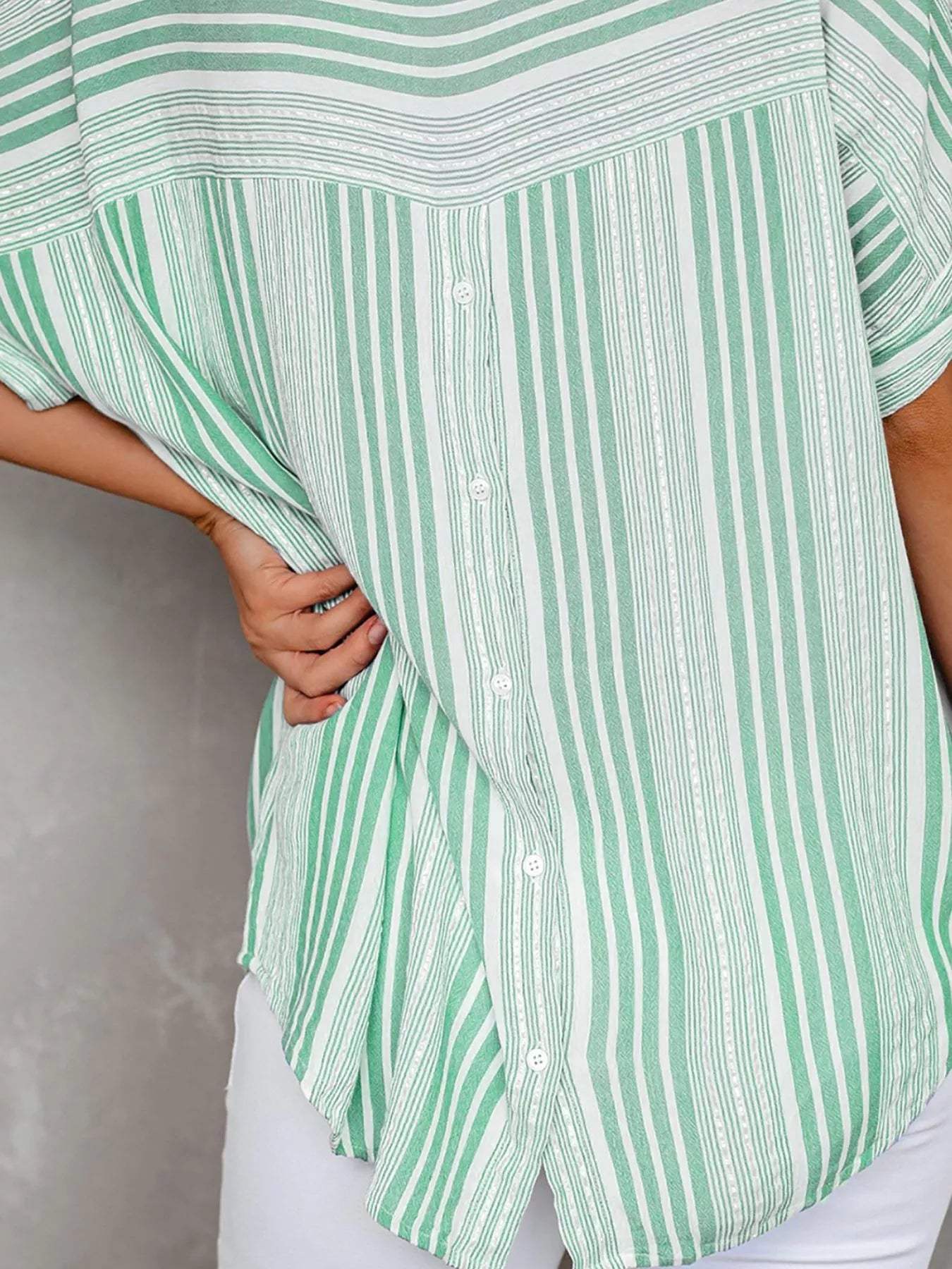 Full Size Collared Neck Half Sleeve Shirt Plus Size - Trendsi - Flyclothing LLC