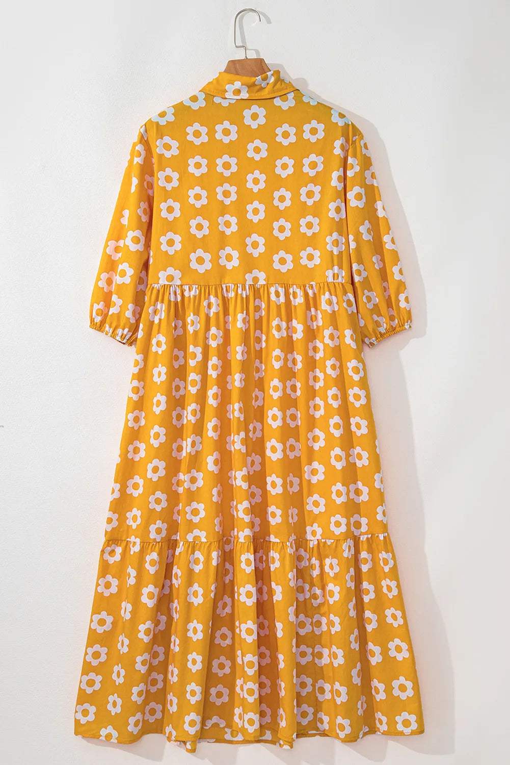 Floral Collared Neck Three-Quarter Sleeve Dress - Trendsi - Flyclothing LLC