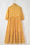 Floral Collared Neck Three-Quarter Sleeve Dress - Trendsi - Flyclothing LLC