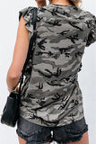 Ruffled Printed Round Neck Cap Sleeve T-Shirt - Trendsi