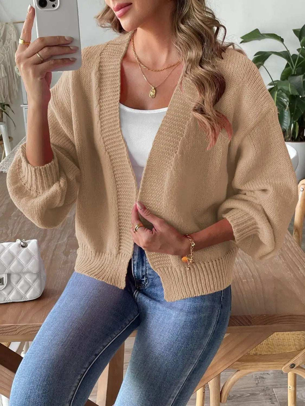 Open Front Long Sleeve Cardigan - Trendsi - Flyclothing LLC