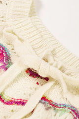 Openwork Wavy Striped Round Neck Sweater - Trendsi - Flyclothing LLC