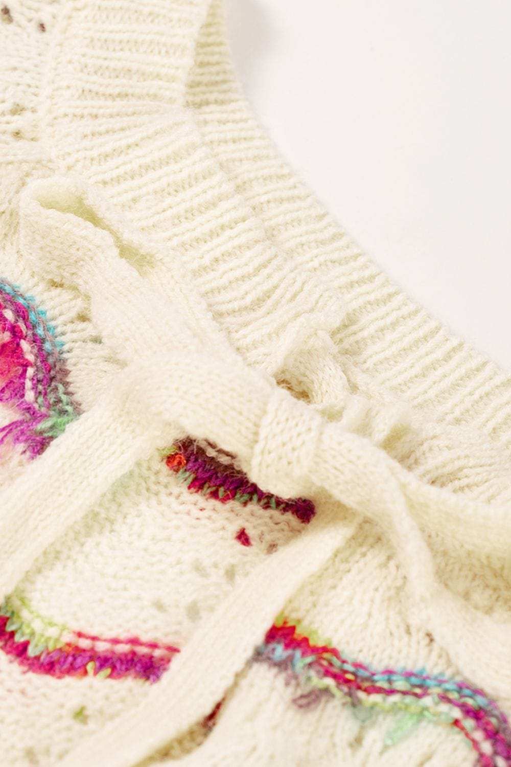 Openwork Wavy Striped Round Neck Sweater - Trendsi - Flyclothing LLC