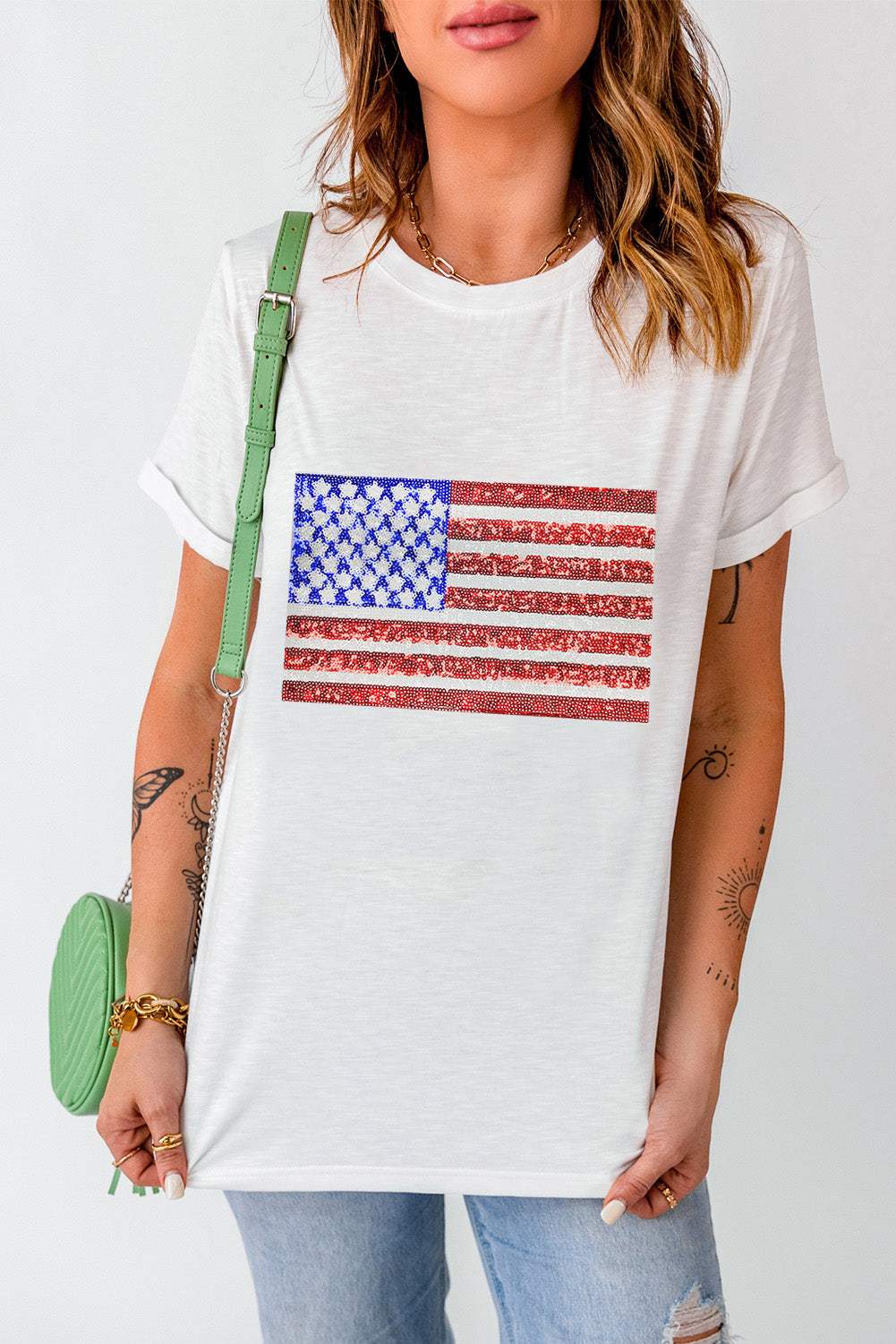 US Flag Round Neck Short Sleeve T-Shirt - Trendsi - Flyclothing LLC