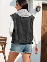 Pocketed Button Up Hooded Denim Jacket - Trendsi - Flyclothing LLC