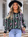 Flower Round Neck Long Sleeve Sweater - Trendsi - Flyclothing LLC