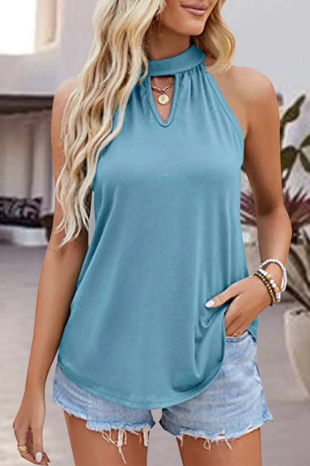 Tied Cutout Grecian Neck Tank - Trendsi - Flyclothing LLC