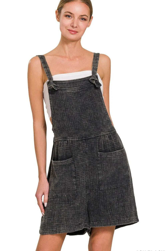 Zenana Woven Double Gauze Acid Washed Romper - Trendsi - Flyclothing LLC