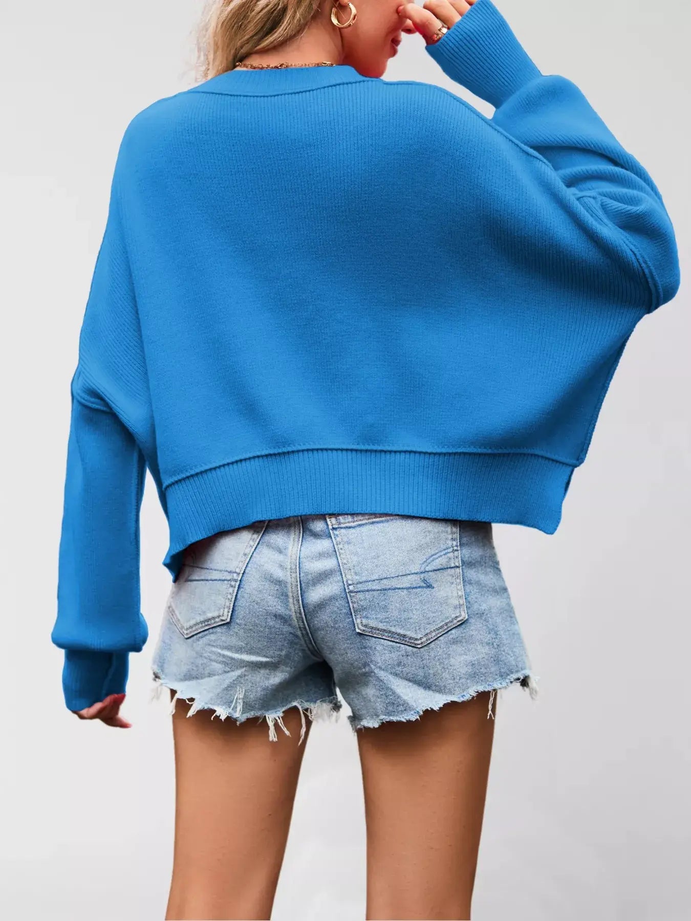 Round Neck Dropped Shoulder Sweater - Trendsi - Flyclothing LLC
