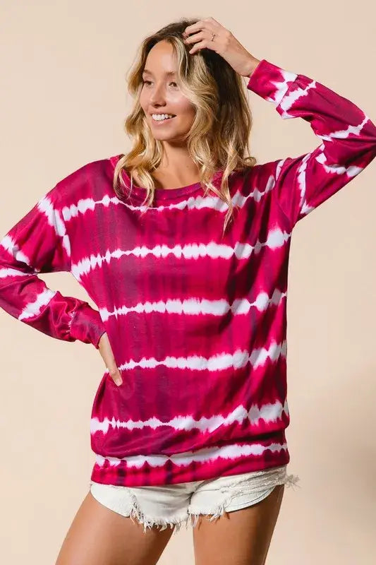 BiBi Tie Dye Print Terry Sweatshirt - Trendsi - Flyclothing LLC