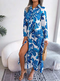 Tied Button Up Long Sleeve Dress - Trendsi - Flyclothing LLC