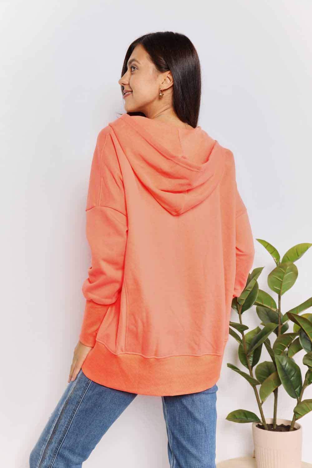 Double Take Quarter-Snap Dropped Shoulder Hoodie - Trendsi - Flyclothing LLC