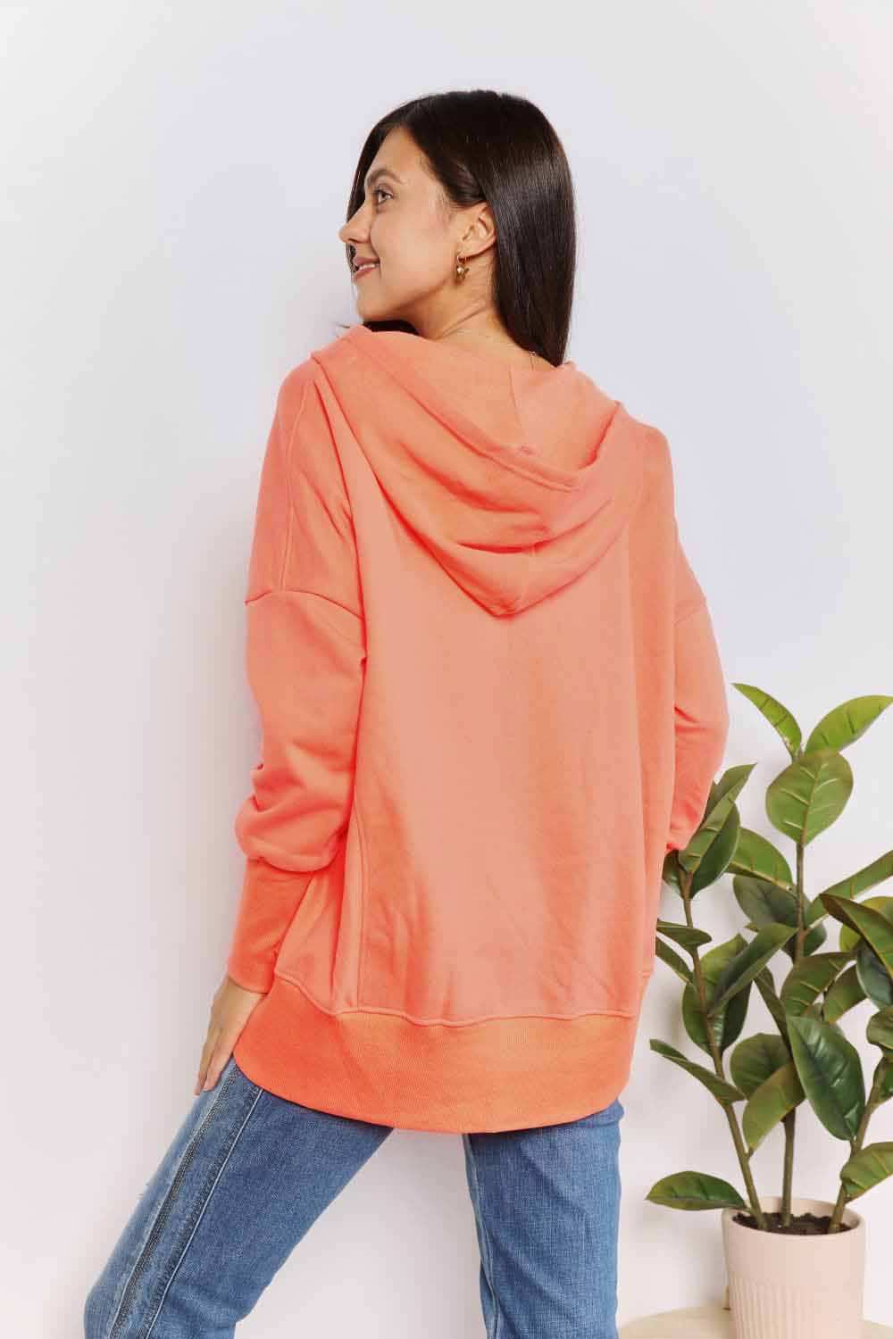 Double Take Quarter-Snap Dropped Shoulder Hoodie - Trendsi - Flyclothing LLC