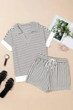 Stripe V Neck Tee and Casual Shorts Set - Trendsi