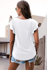 Ruffled Round Neck Cap Sleeve Blouse - Trendsi - Flyclothing LLC