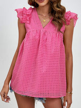 Ruched V-Neck Cap Sleeve Blouse - Trendsi - Flyclothing LLC