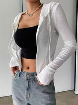 Ribbed Knit Cropped Zip-Up Outerwear - Trendsi - Flyclothing LLC