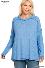 Zenana Full Size Melange Hacci Exposed Seam Hi-low Tee Plus Size - Trendsi - Flyclothing LLC